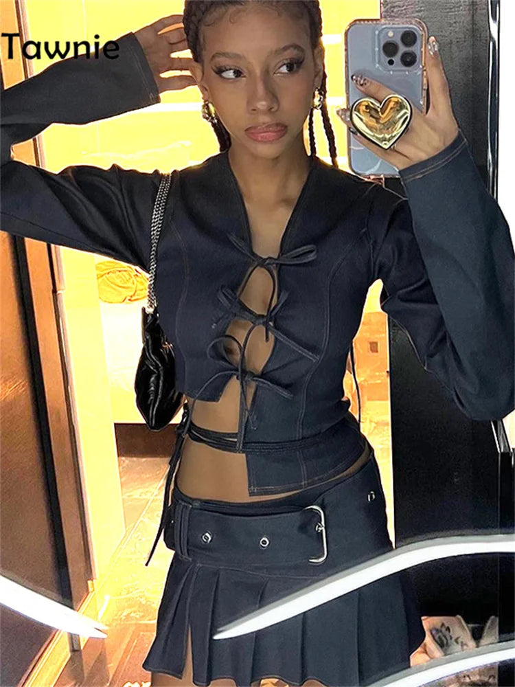 Tawnie Skirt Sets Denim Suit Sexy Crop Top