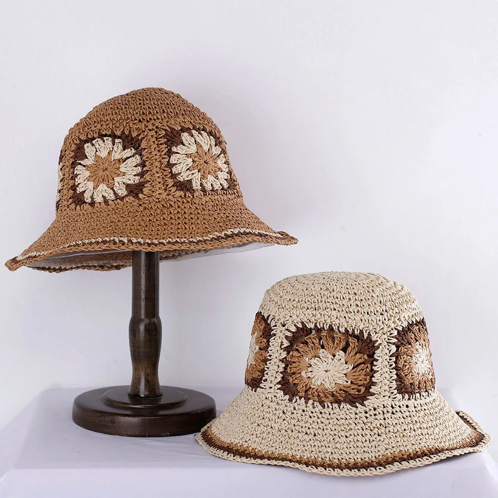 Hollowed Womens Straw Hats crochet hat bucket hat