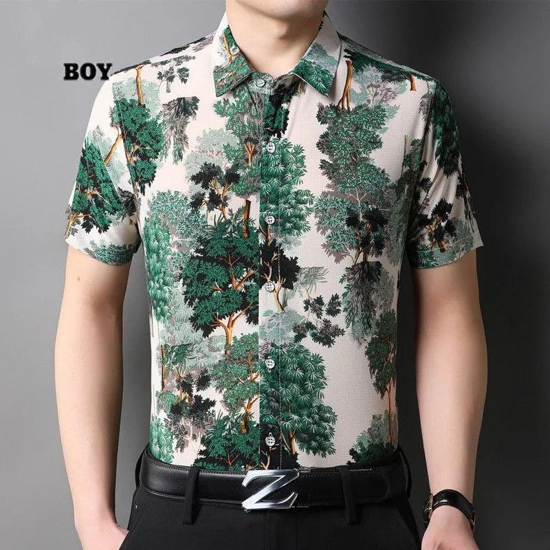 Summer Shirts for Men Short Sleeve Striped Vintage