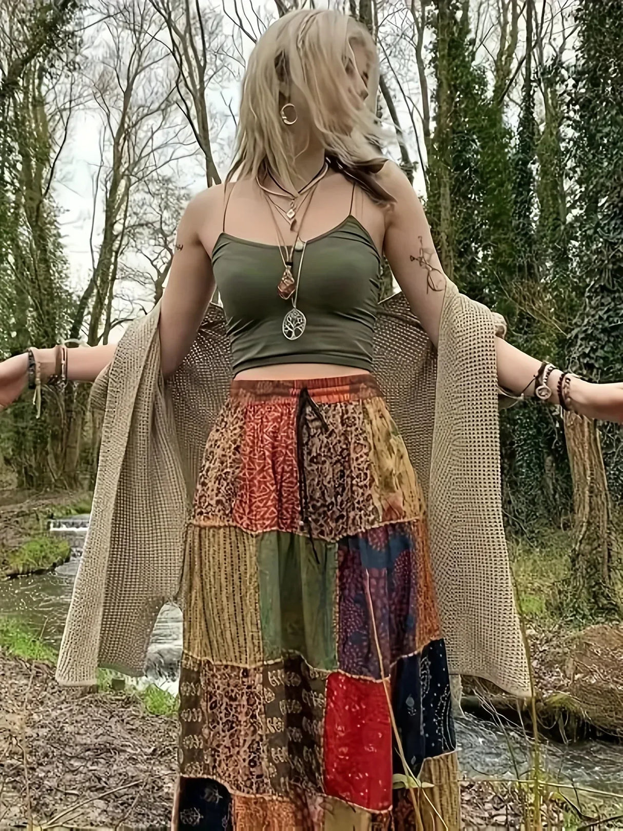 Plus Size Boho Skirt Womens Plus Patchwork Floral