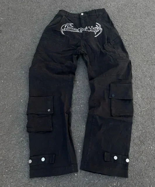 Harajuku Y2K men jeans vintage goth Skull Embroidery