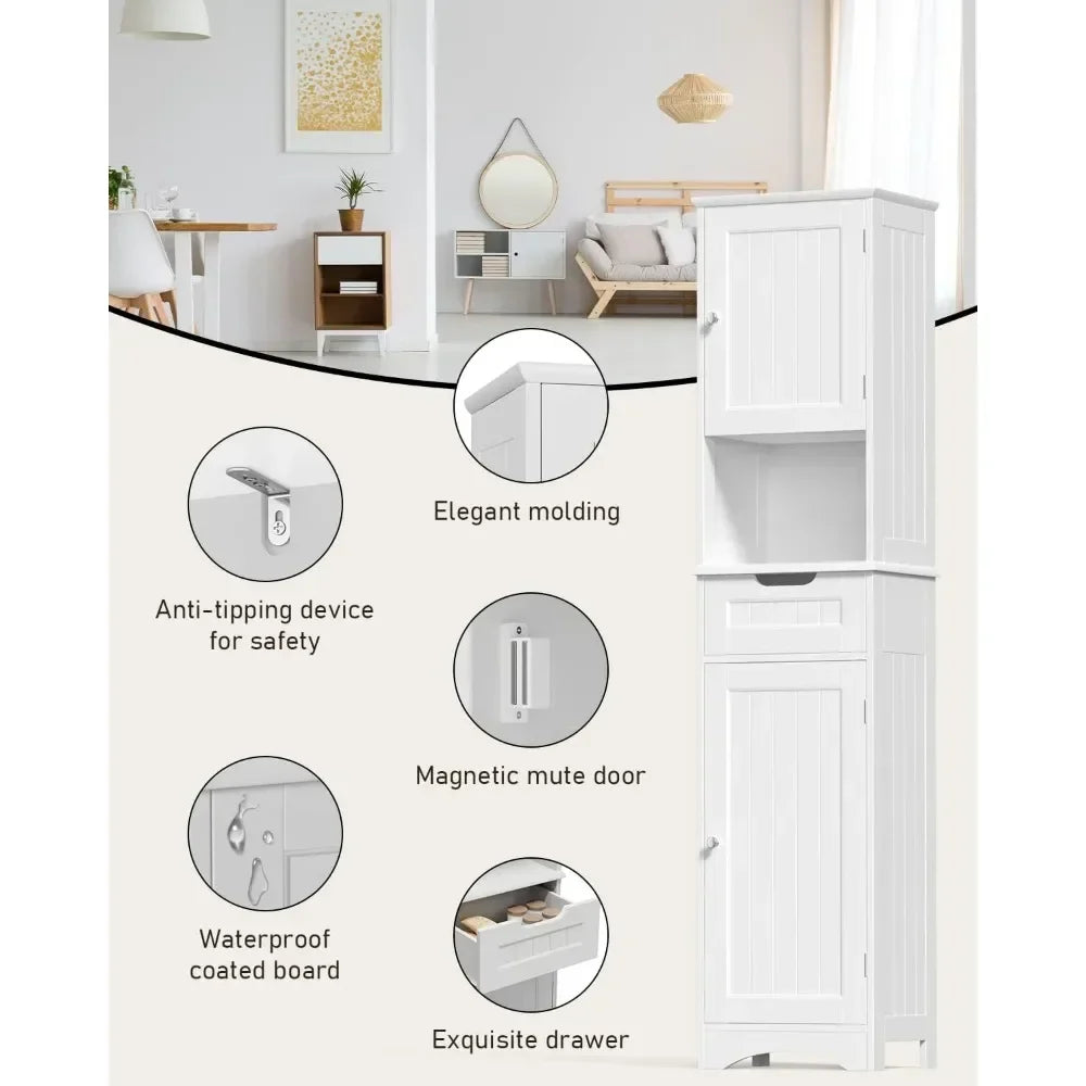 Tall Bathroom Storage Cabinet W/ 2 Doors &