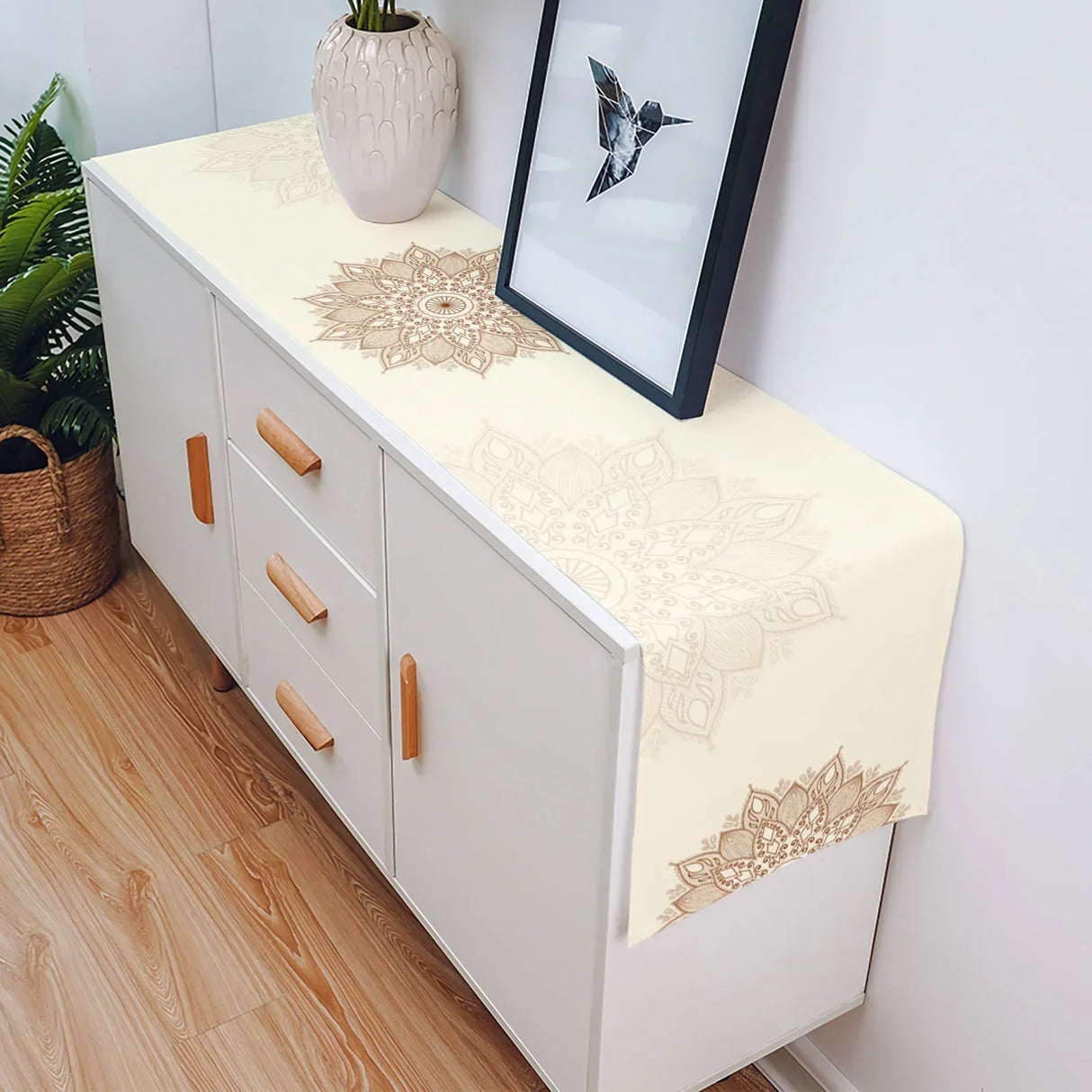 Mandala Flowers Linen Table Runner Kitchen Table Decoration