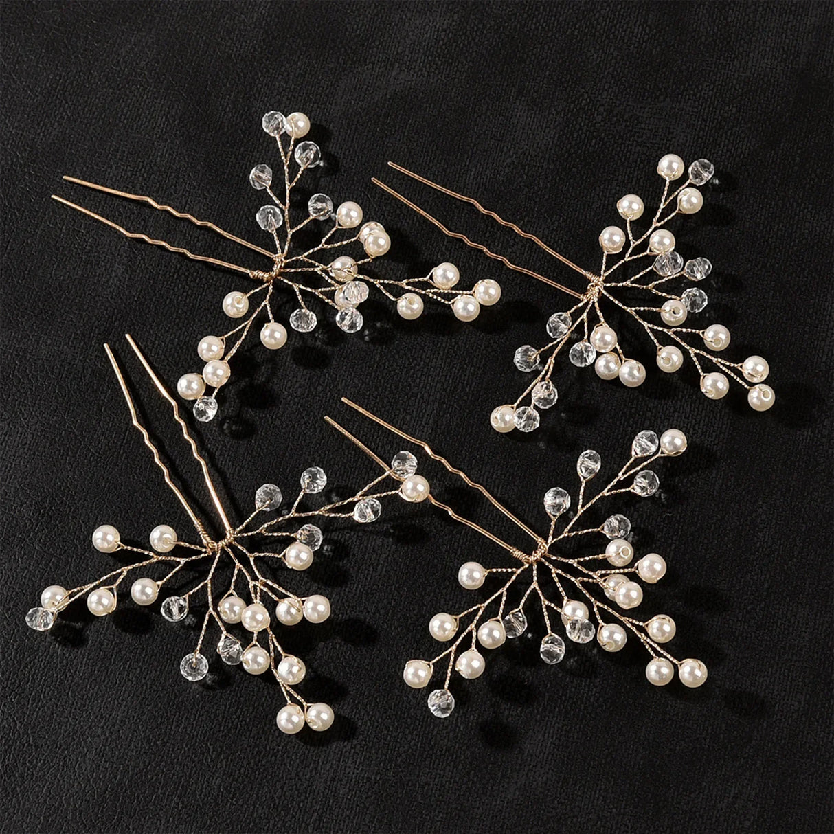 Pearl Flower Hairpin Side Comb Golden Leaf Shaped