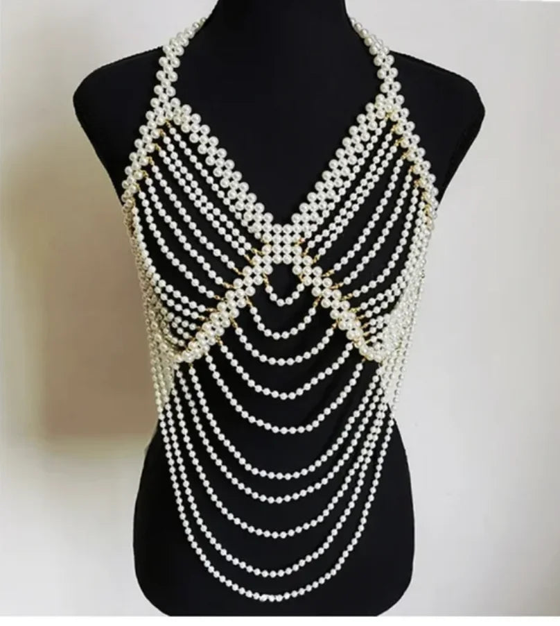 Body Chain Jewelry Pearl Sexy Beaded Collar Shoulder