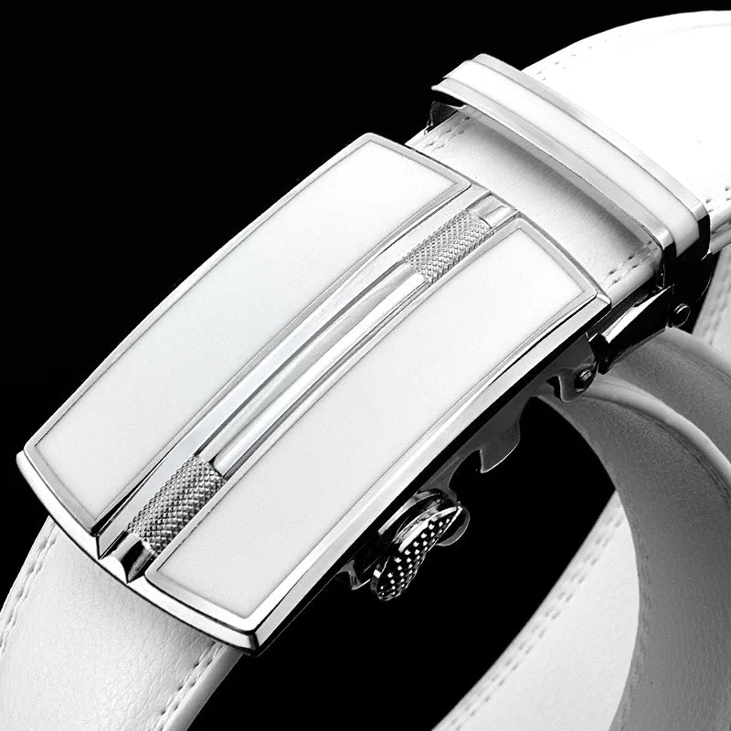 Elegant White Color Men Women Unisex Leather Belt