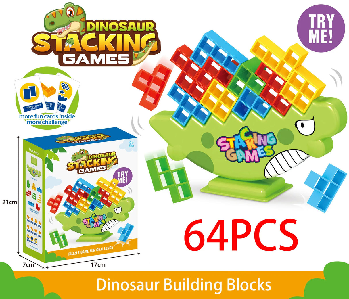 64PCS Dinosau Tetra Tower Fun Balance Stacking Building