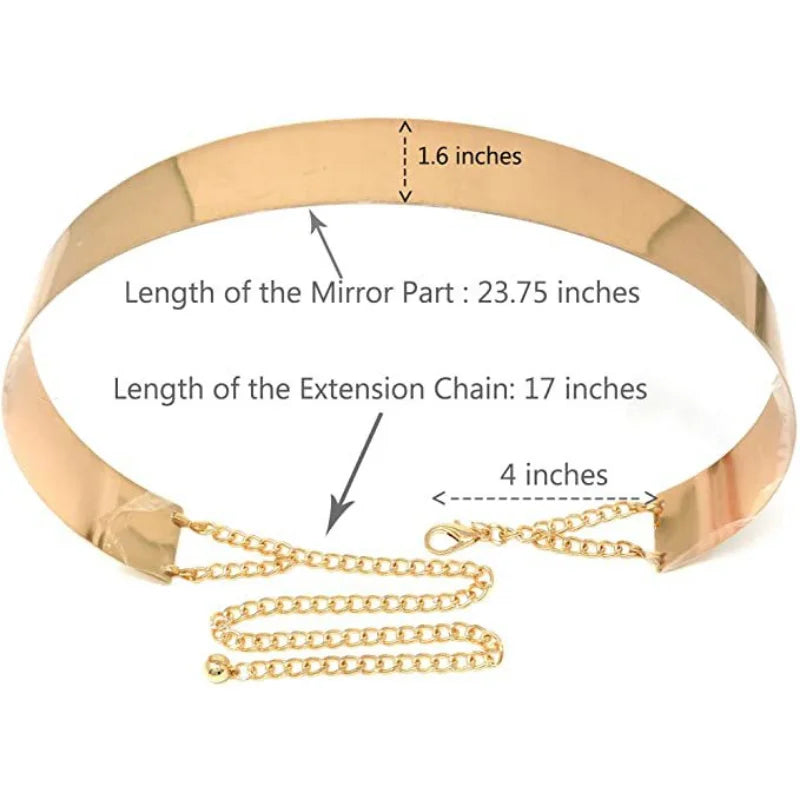 Women Fashion Adjustable Metal Belt Gold Silver Wide