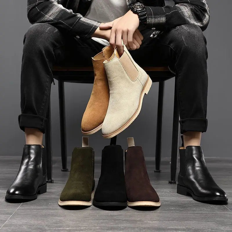 Men's Retro Suede Genuine Leather Chelsea Boots Men