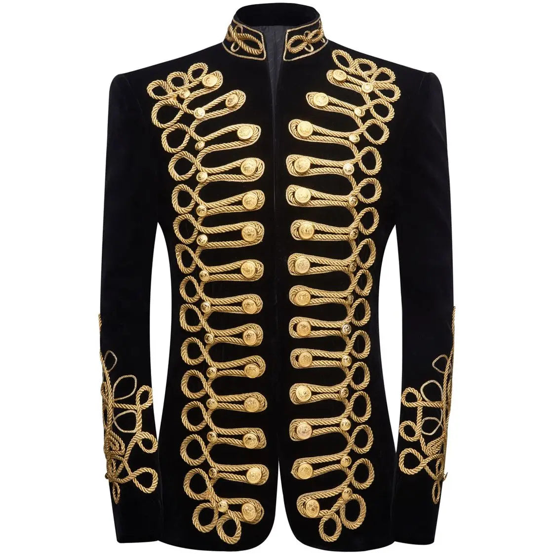 Mens Black Gold Embroidery Velvet Suit Blazer Party