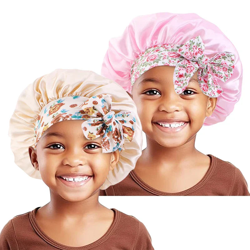 2PCS/LOT Baby Elastic Wide Edge Satin Nightcap Cute