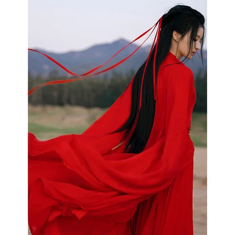 Red Chinese Traditional Hanfu Ladies Ancient Swordsman Cosplay