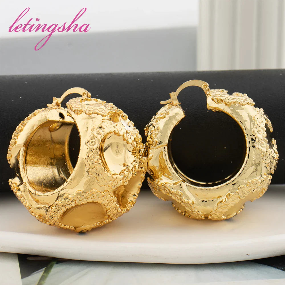 African Luxury 18K Gold Plated Earrings Dubai Hoop
