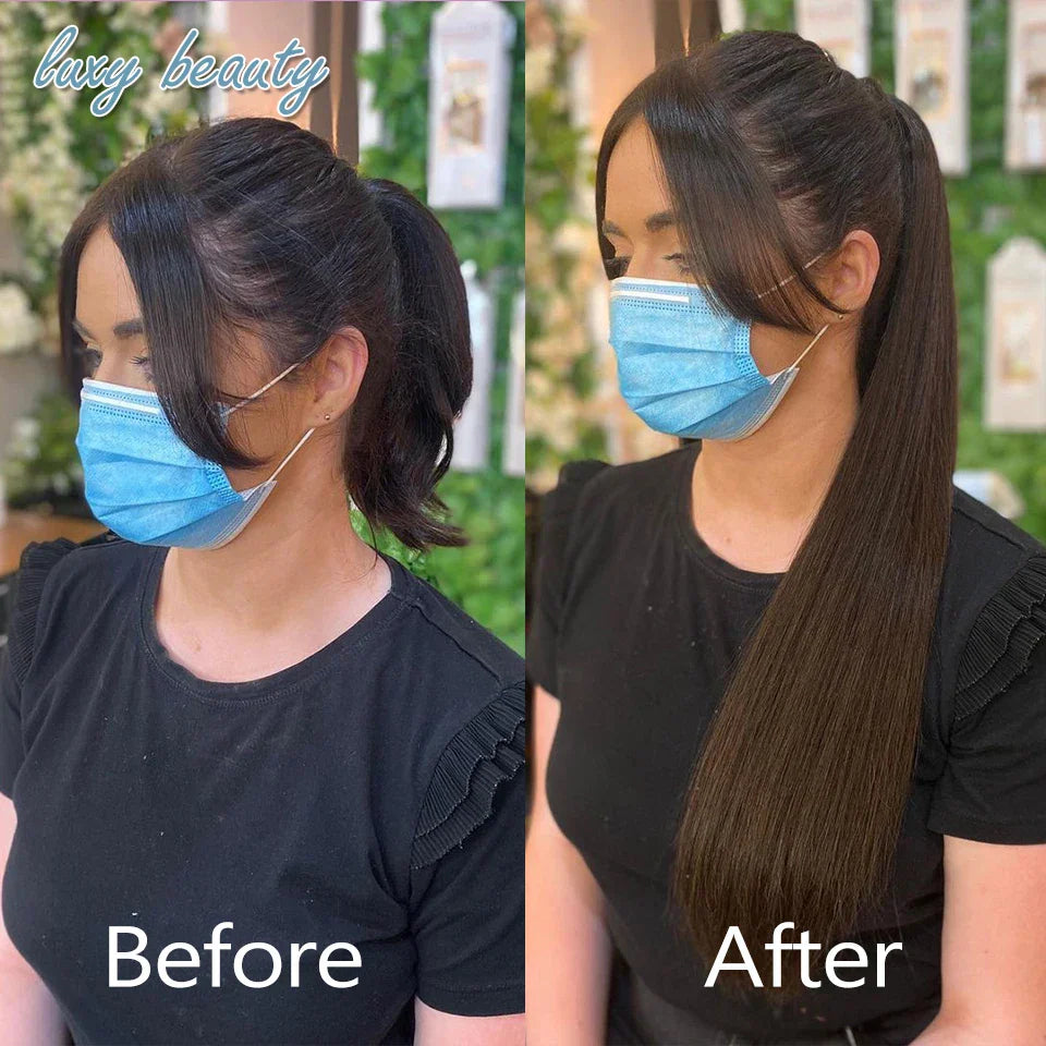 Ponytail Human Hair Clip in Extensions 100% Remy