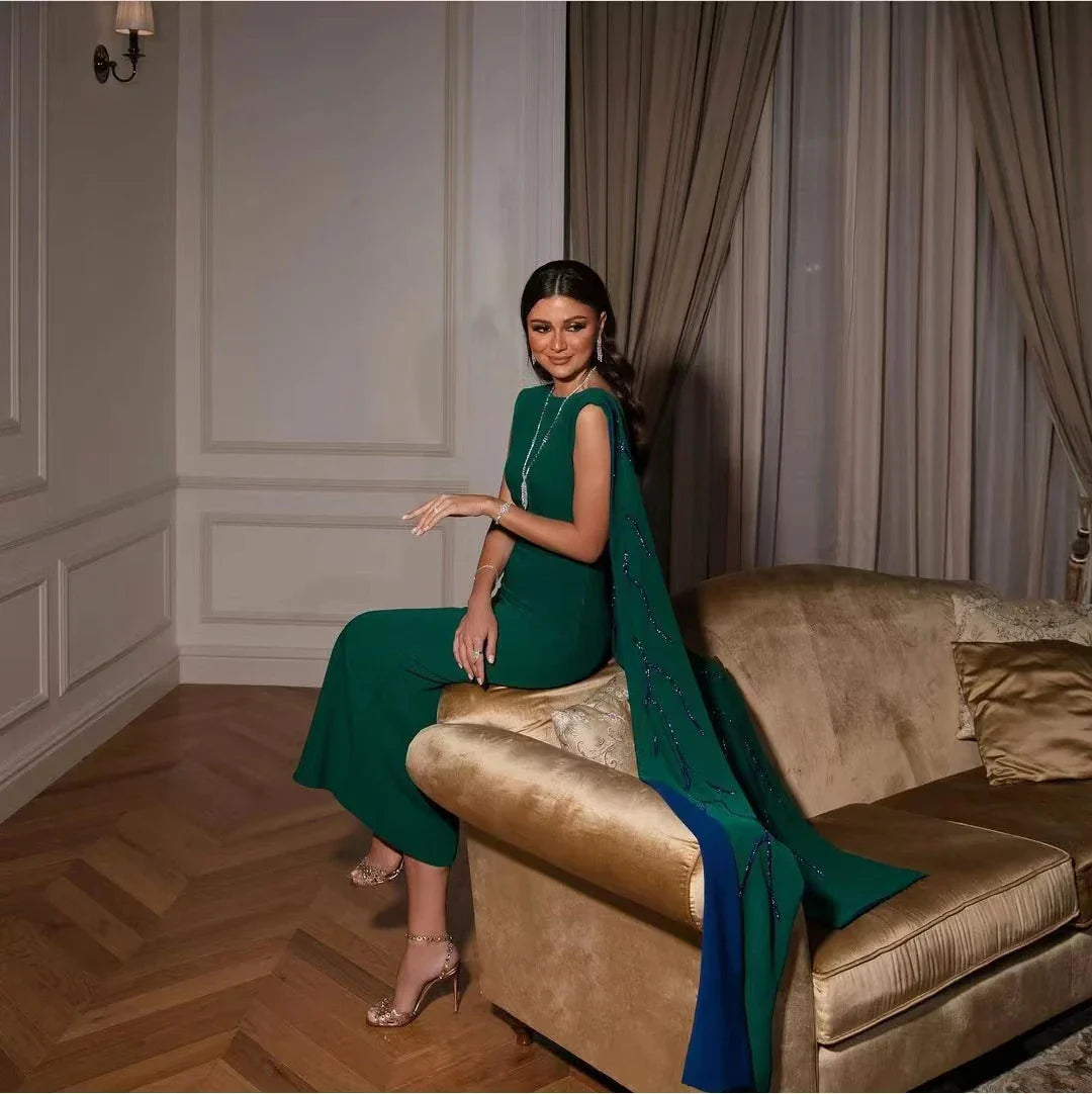 AsaNagi 2023 New Green Evening Dresses ONeck Sleeveless