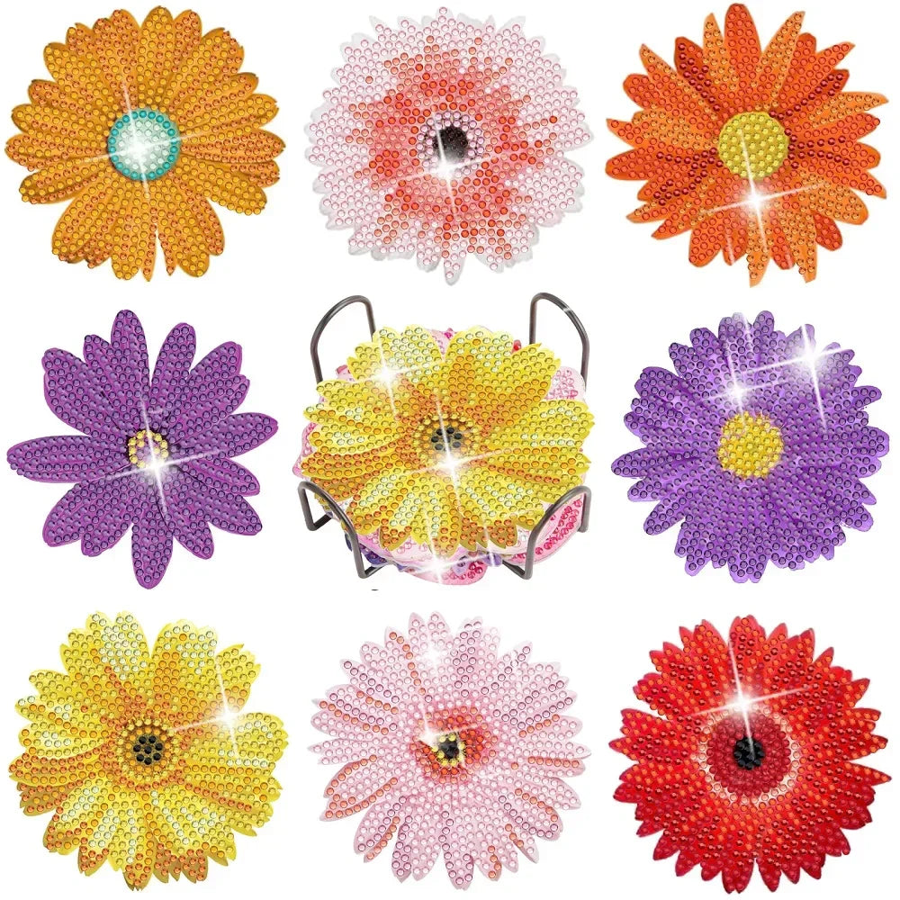 8Pcs DIY Diamonds Painting Coaster Animal Flower Non-slip