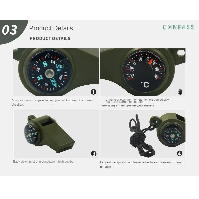 Emergency Whistle Compass Thermometer Referee Cheerleader Whistle Camping