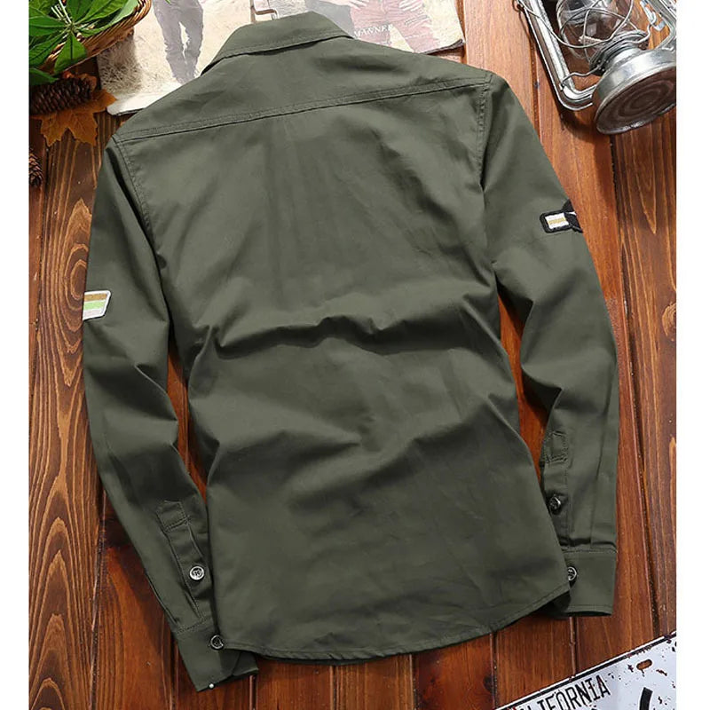 Men's Fashion Military Style Shirt Casual Retro Slim