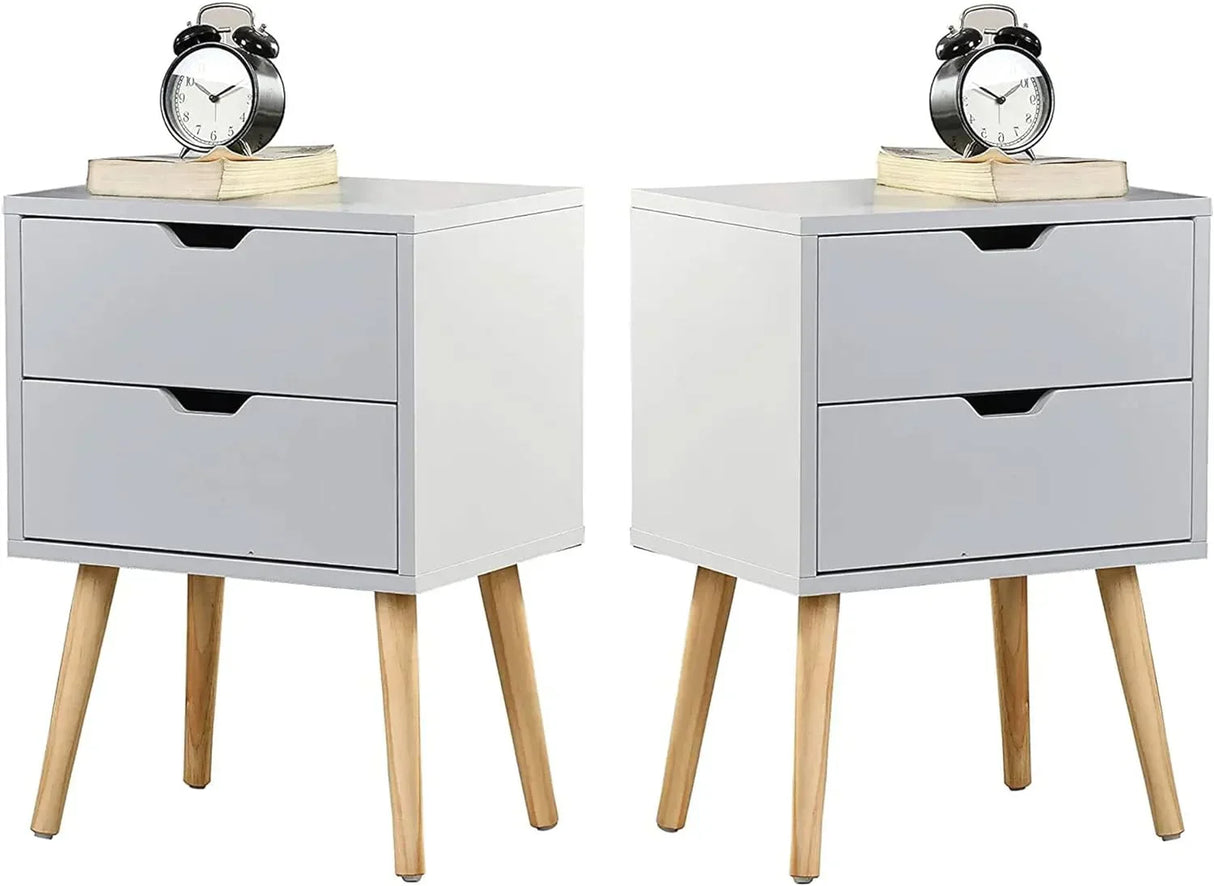 Nightstands Set of 2-Natural Beside Table with Storage