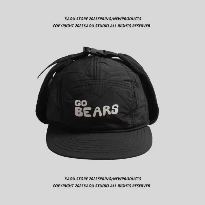 Korean Retro Flat Brimmed Fleece Lined Bomber Hats