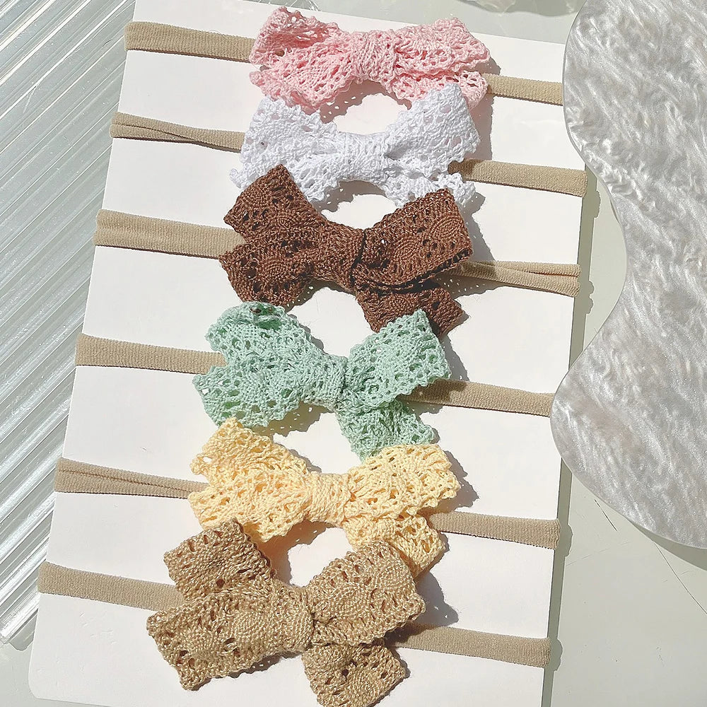 2Pcs Newborn Elastic Hair Bands Lace Bows Soft