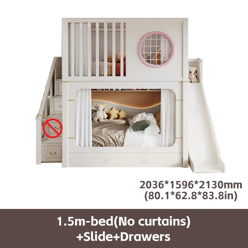 Modern High And Low Kids Bed With Ladder