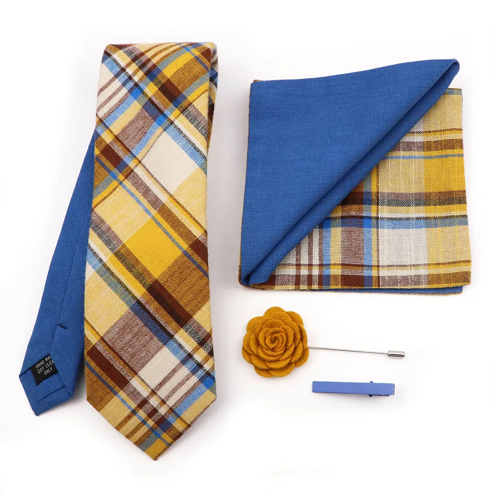 Two Side Floral Plaid Cotton Patchwork Tie Set