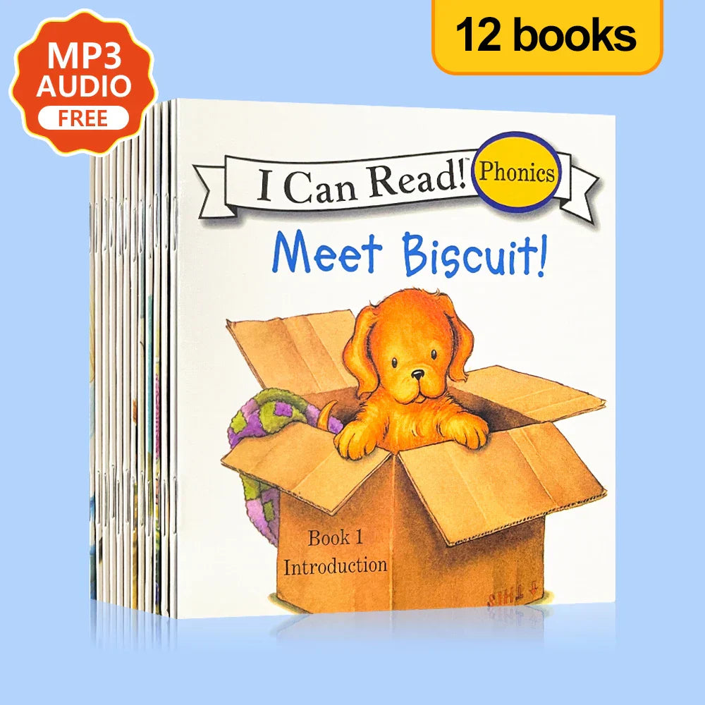 12Books/set Biscuit Series Phonics English Picture Books "I