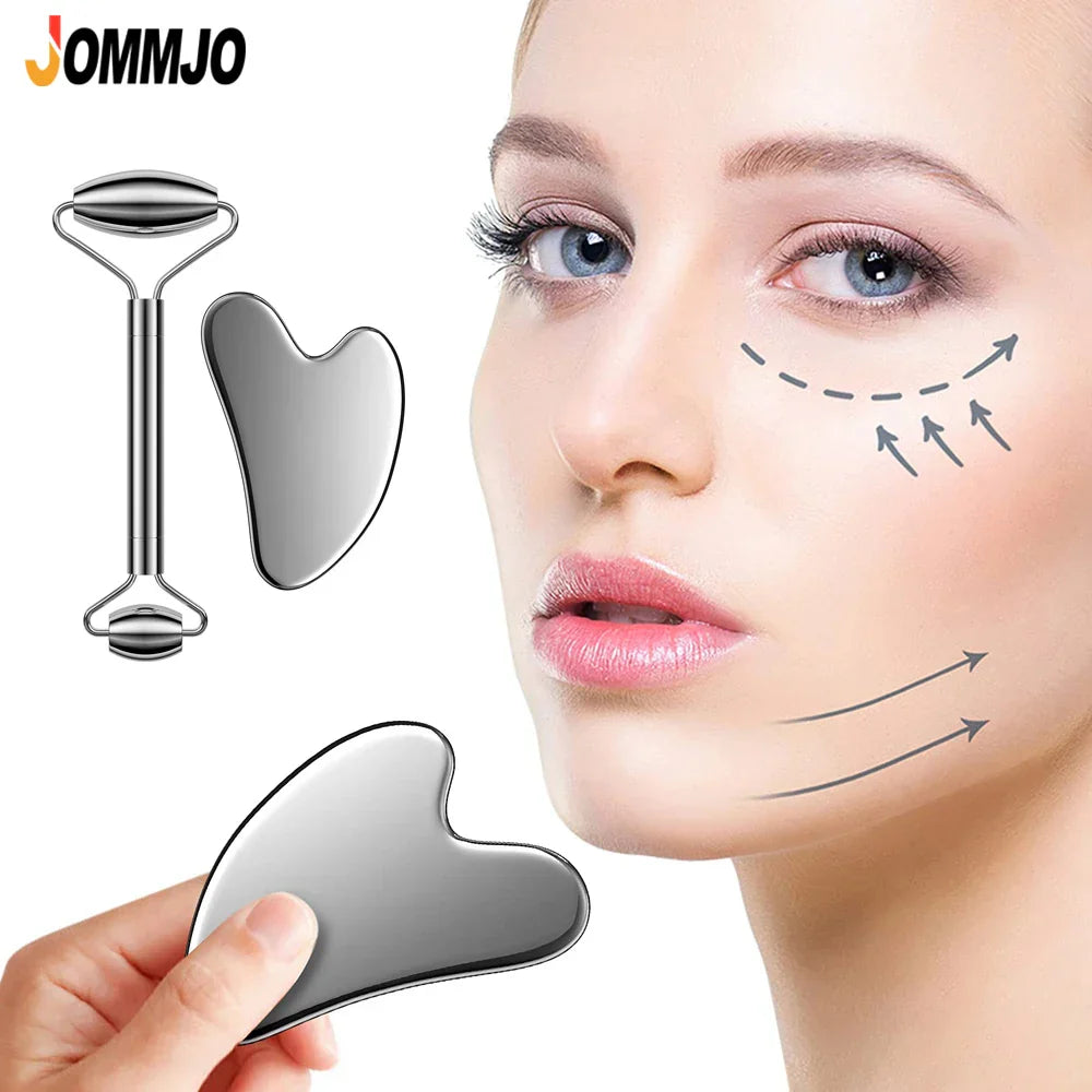 Face Roller and Gua Sha Set - Stainless
