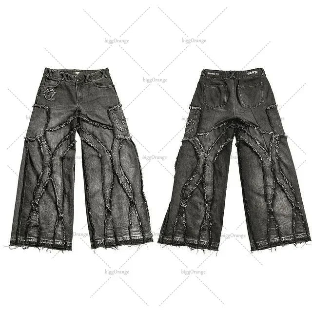 European and American Fashionable High-waisted Trousers Raw Edge