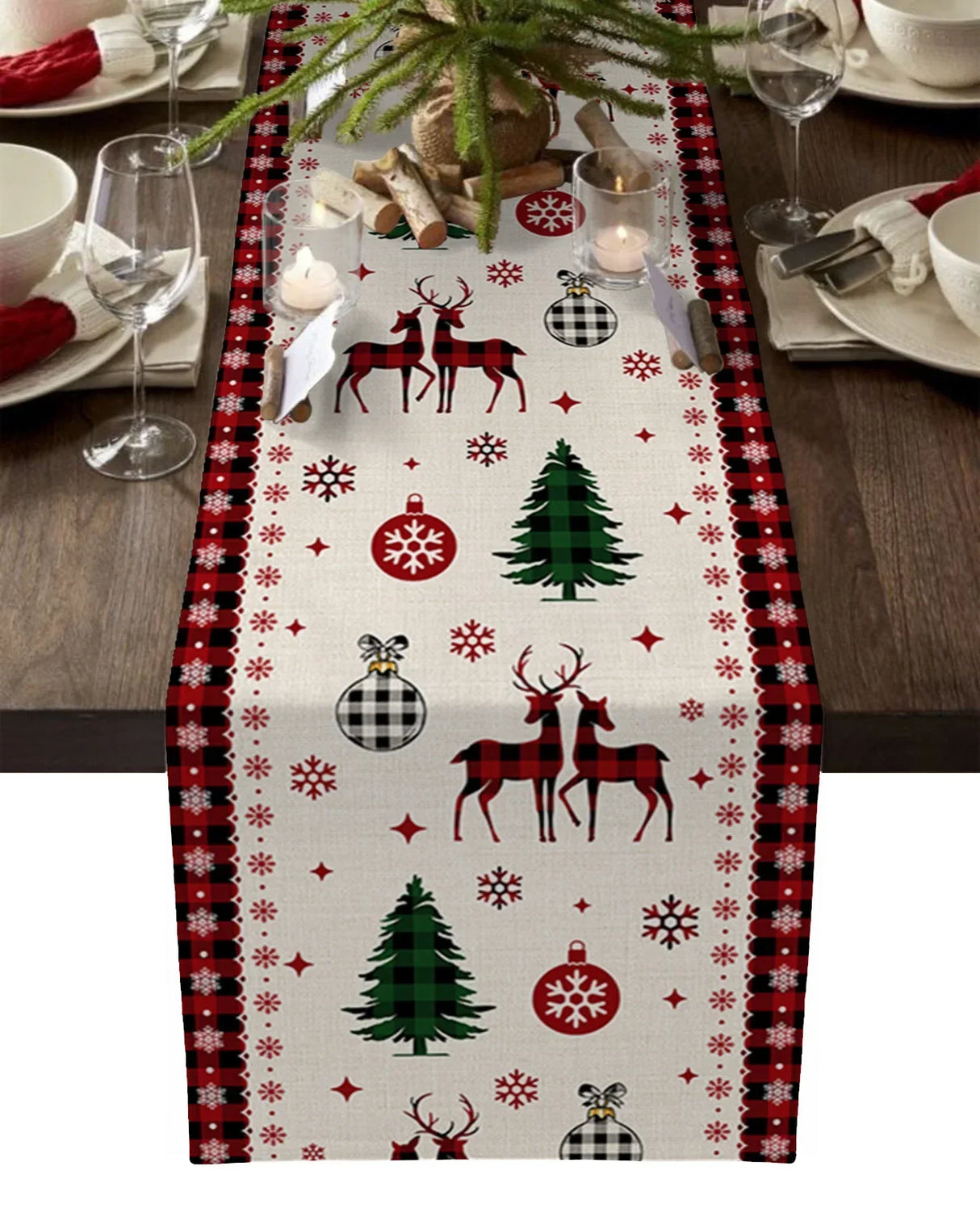 Merry Christmas Tree Ball Linen Table Runners Holiday