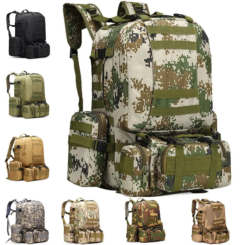 55L 4-in-1 Tactical Molle Backpack for Hiking & Camping