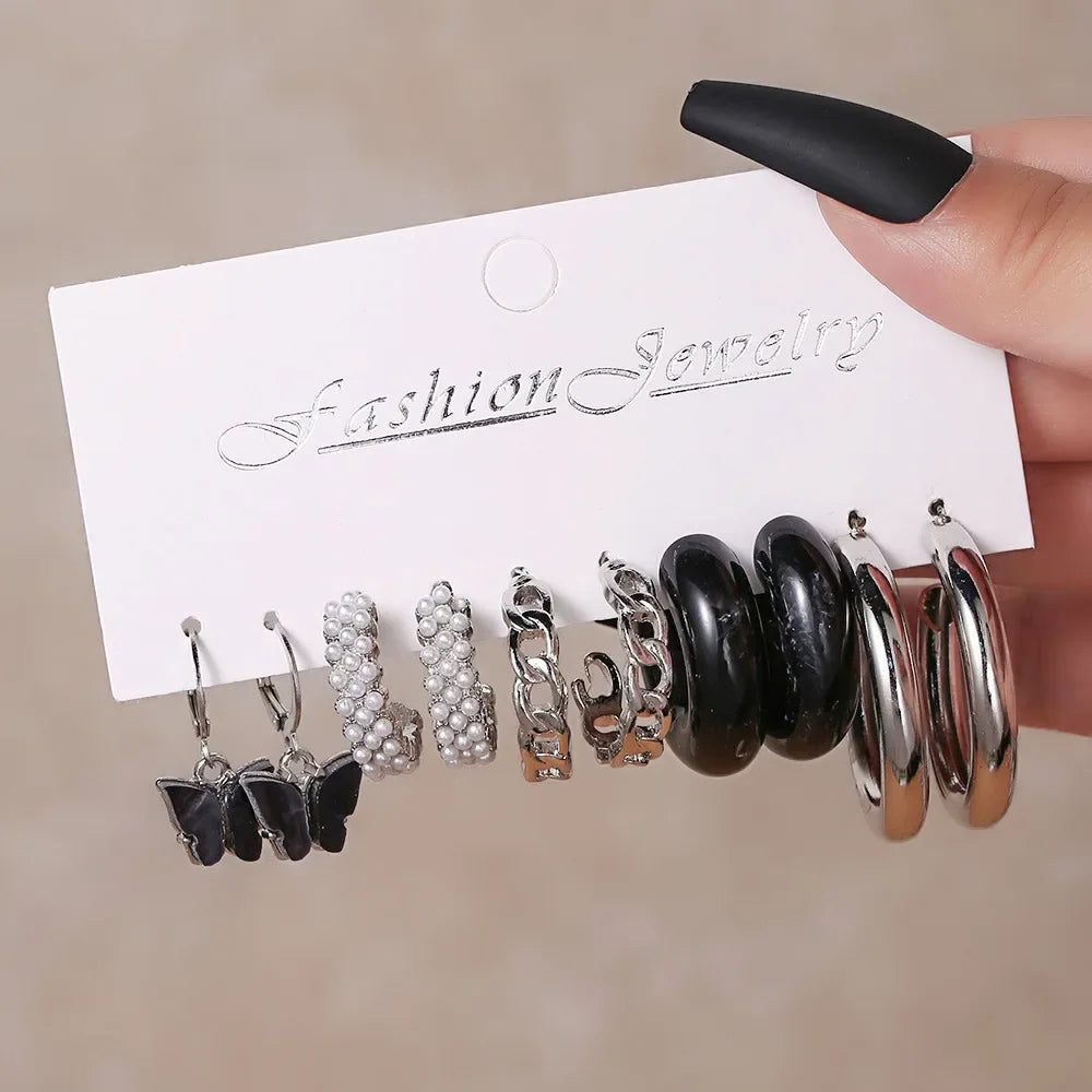 Simple Acrylic C-shaped Cut Earrings 5 Pairs Set