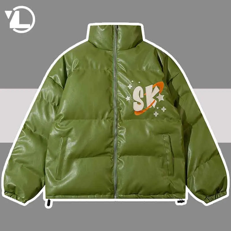 Hip Hop PU Leather Parkas Men High Street