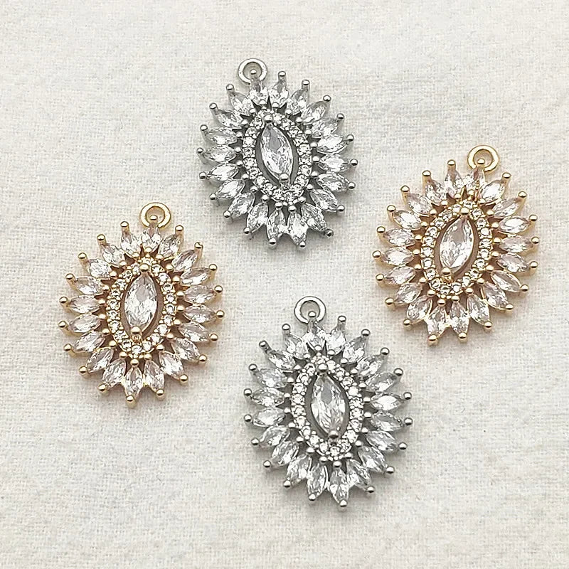 NEWARRIVAL! 26x19mm 20pcs Cubic Zirconia Copper Oval Charm