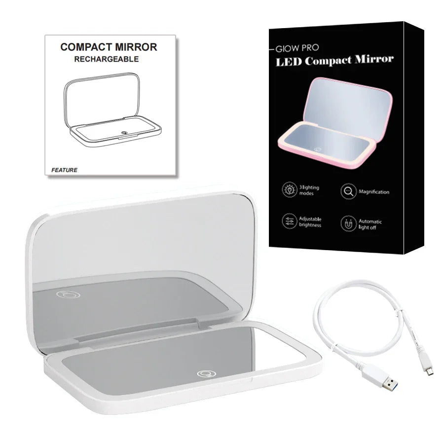 Mini Portable Folding Makeup Mirror With Led Lights 5X Magnifying Compact Pocket Travel Aesthetic Vanity Mirrors Make Up Tools