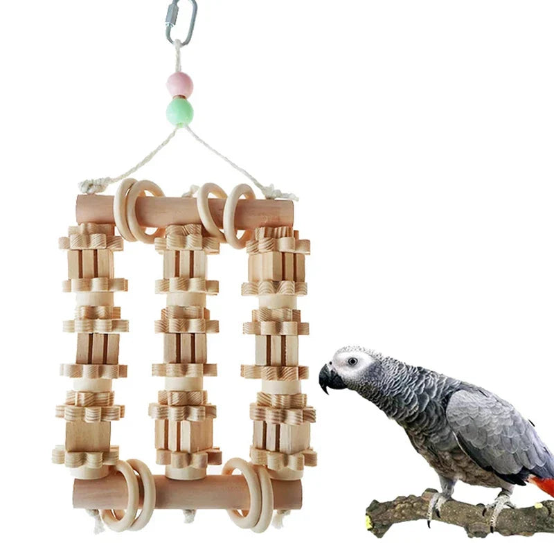 Bird Parrot Toy Natural Wooden Chewing Bite Toy