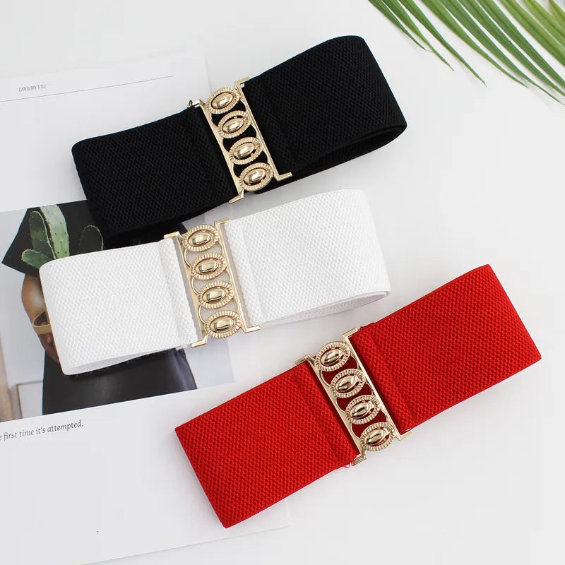 Wide Elastic Belt Solid Color Corset Belt Metal
