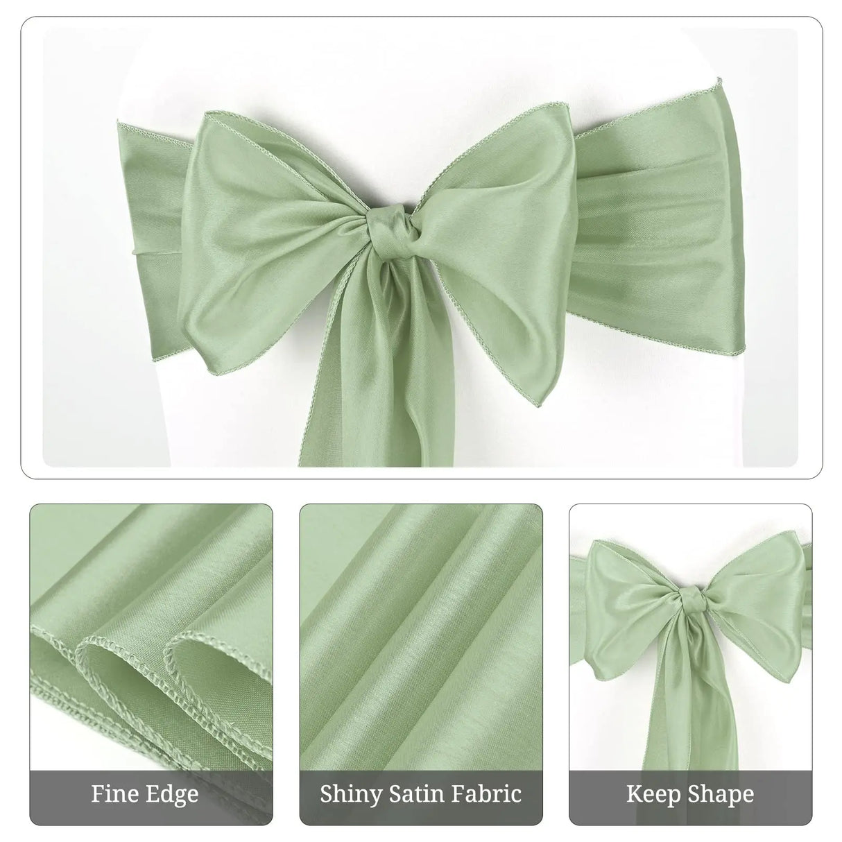 10PCS 17x275cm Sage Green Satin Chair Sashes Bows