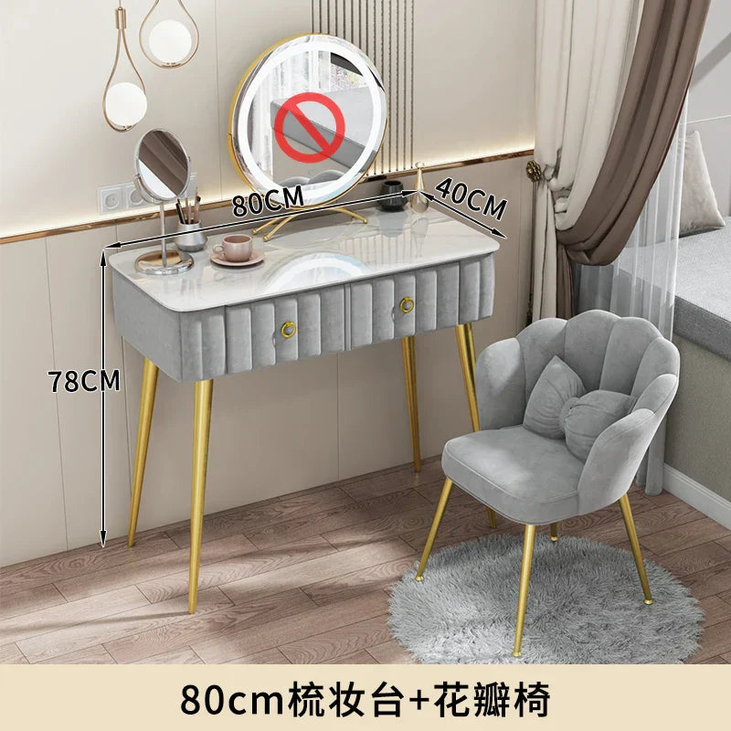 Luxury Nordic Dressing Table Mirror Chair Bedroom LED
