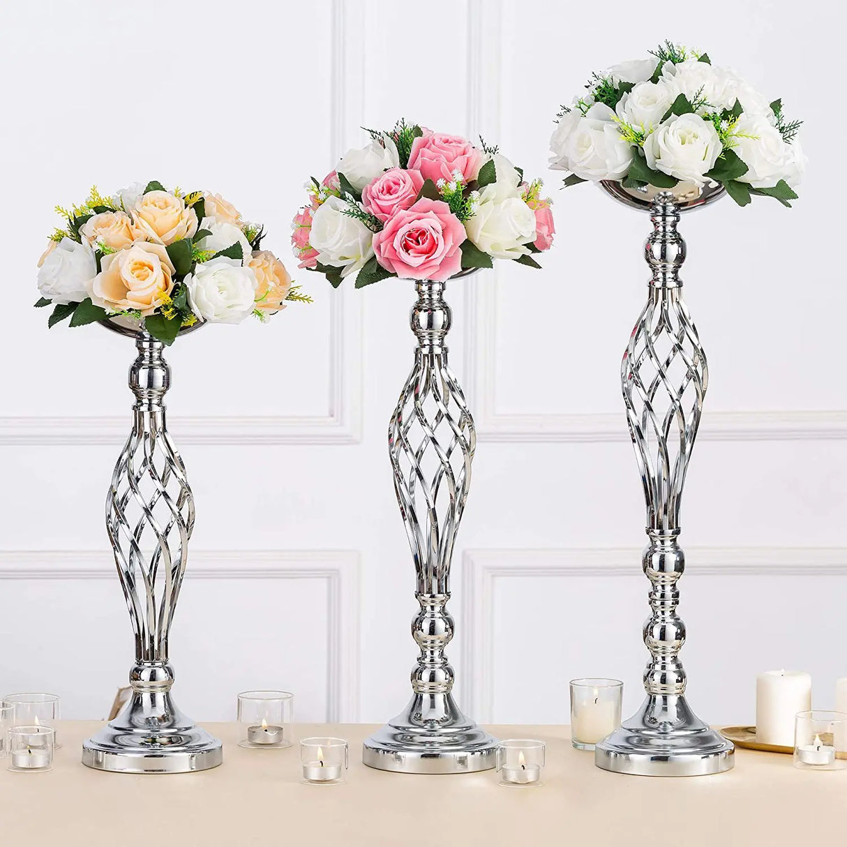 Table Candle Holder Arrangement Gold Iron Vase Twisted