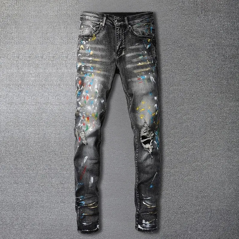 Skinny Tapered Trouser New Retro Splash Ink Jean