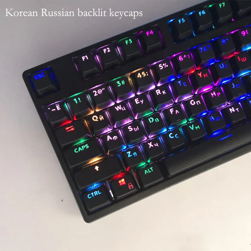 104 Keys Russian Korean Backlit Keycaps For Mechanical