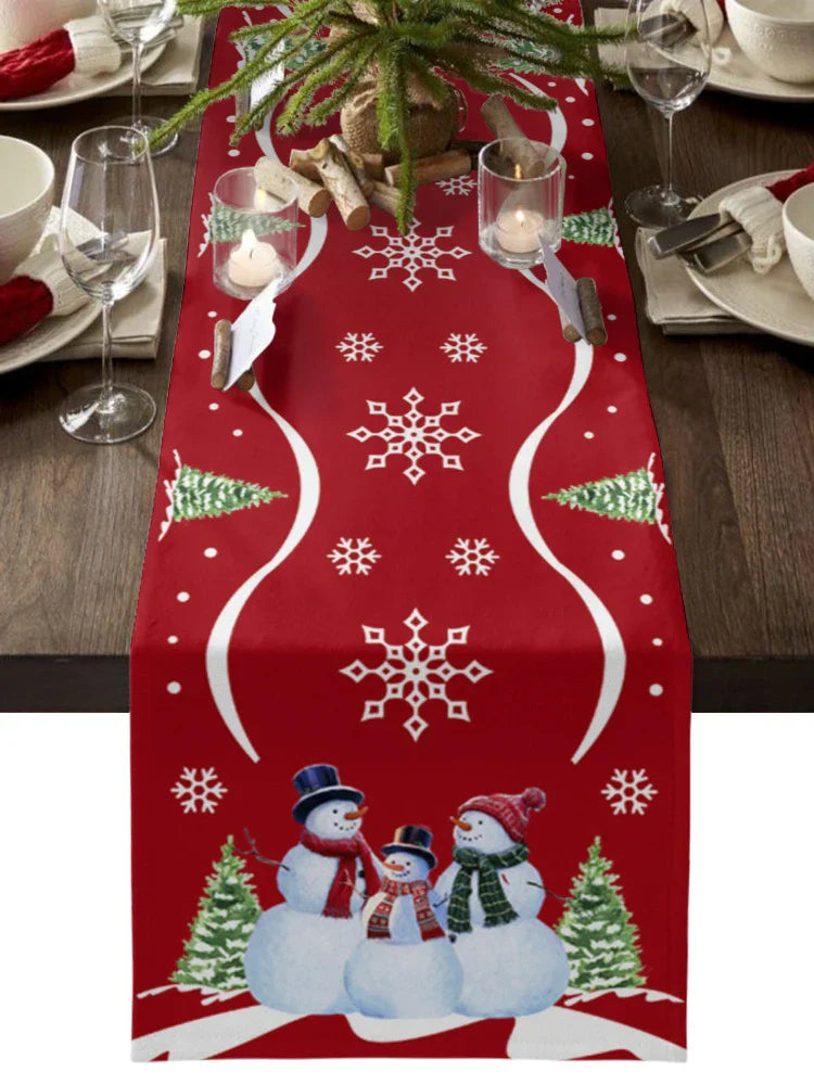 Christmas Snowflake Texture Linen Table Runners Wedding Decoration