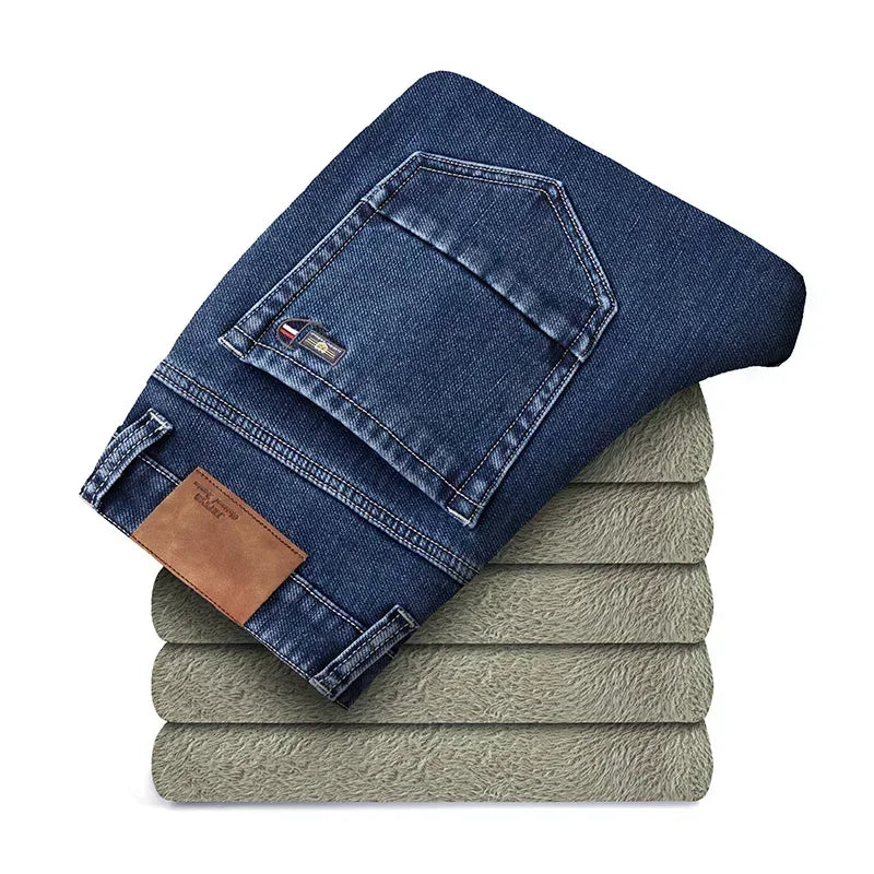 2023 Winter New Men's Warm Baggy Fleece Jeans