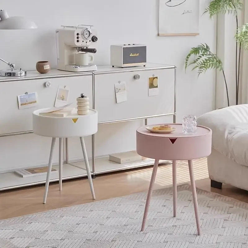 Cream style round bedside table modern bedroom storage