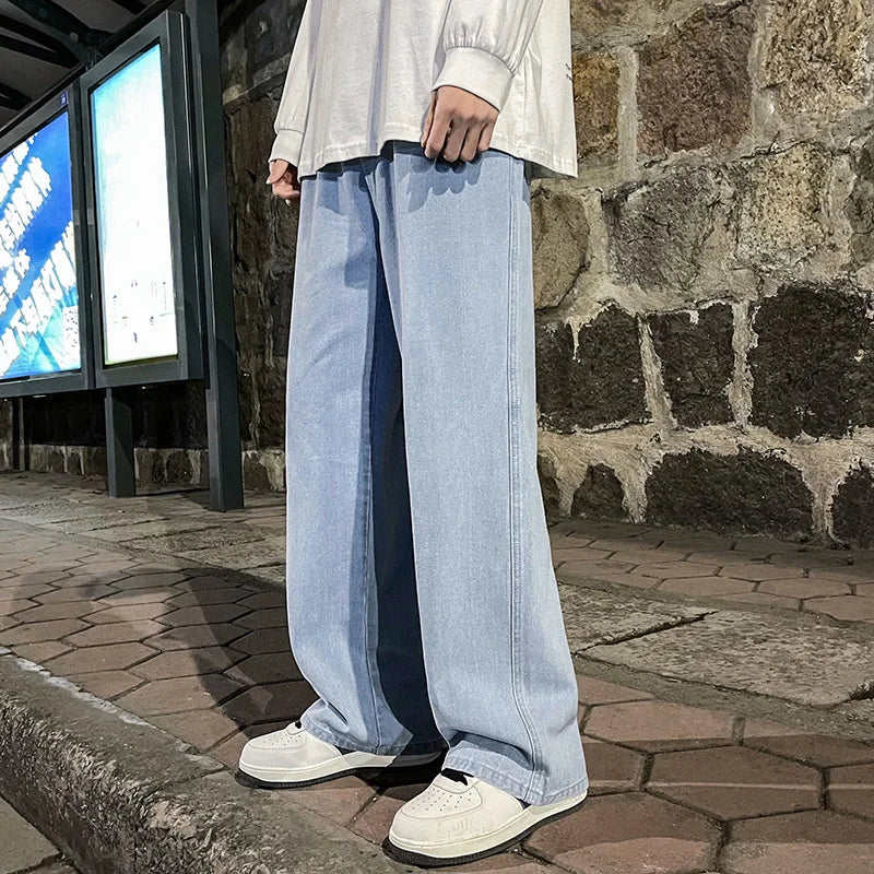 Korean Fashion Men's Baggy Jeans Elastic Waist Classic
