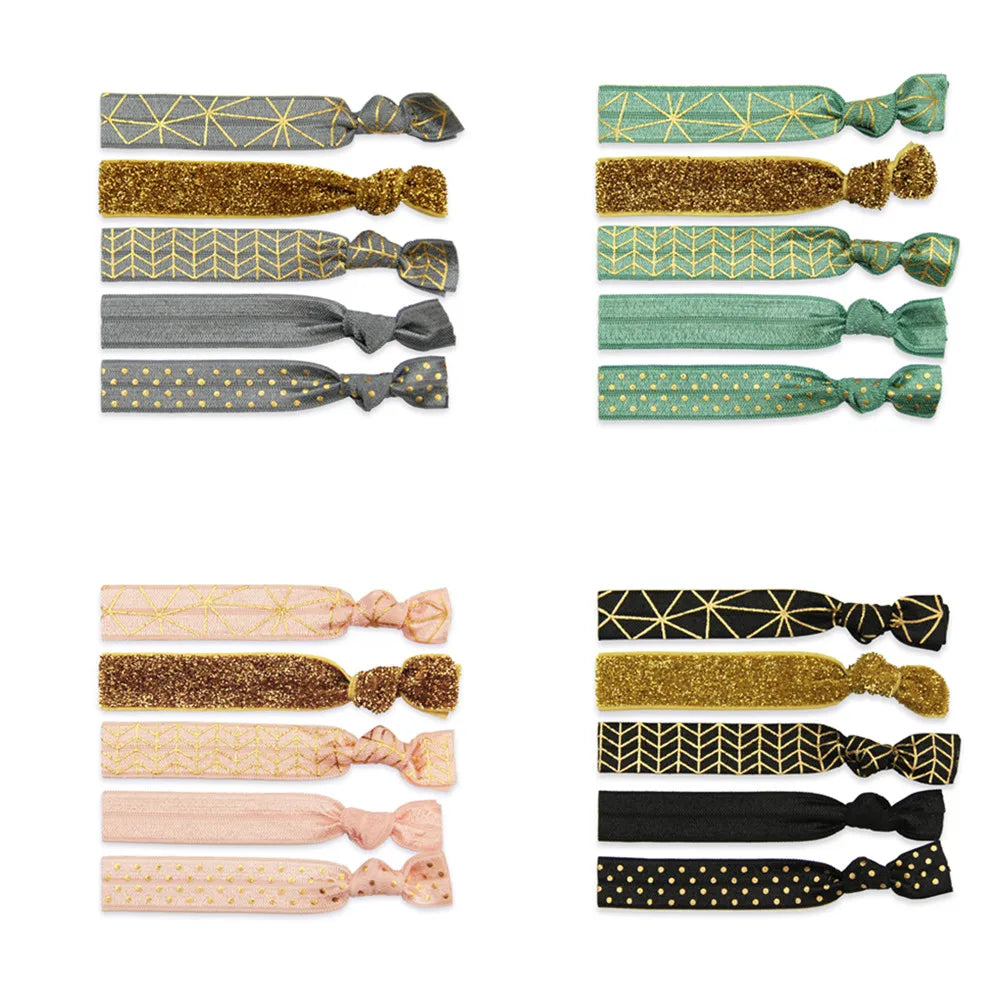 5 Packs Knotted Hair Tie Geometry Polka Dot