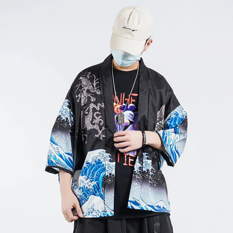2023 Harajuku Kimono Jacket Japanese Kanagawa Great Wave