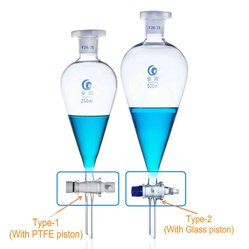 1pcs Lab Glass Pear-shaped Separation Funnel with Glass/PTFE